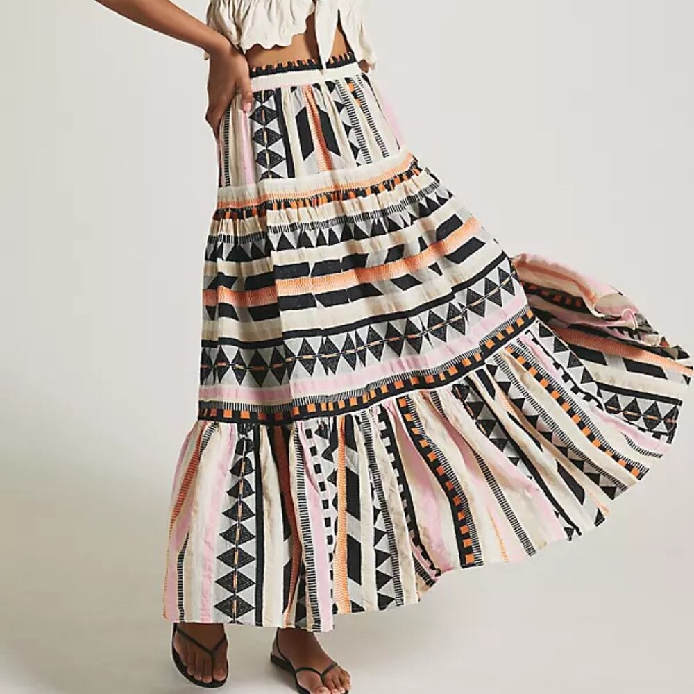Devotion TWINS Printed Maxi Skirt in Black, Pink & Cream